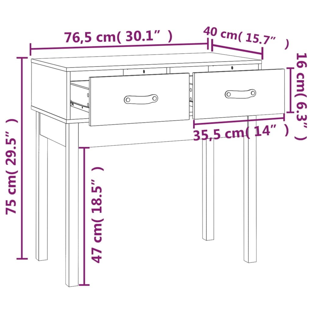 Konzolni stol crni 76,5x40x75 cm od masivne borovine