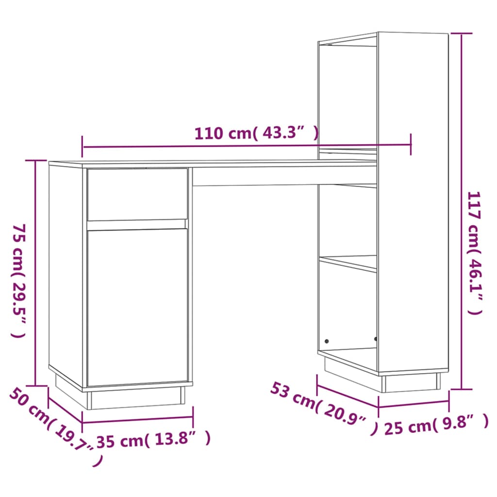 Radni stol bijeli 110 x 53 x 117 cm od masivne borovine