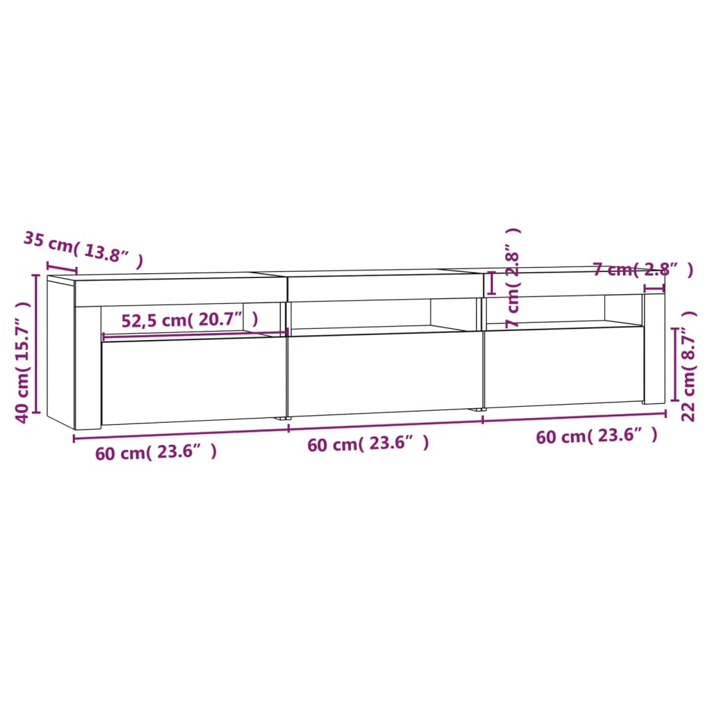 TV ormarić s LED svjetlima siva boja betona 180x35x40 cm