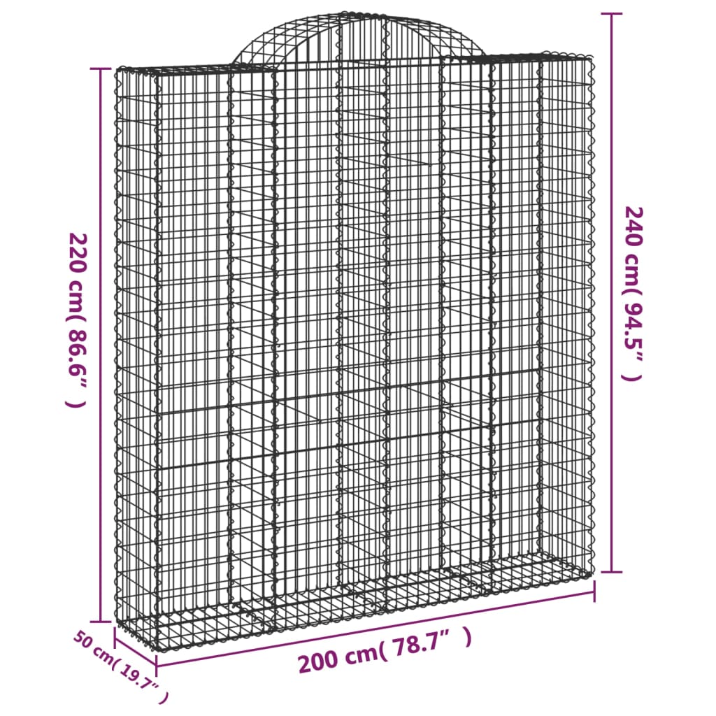 Gabionska košara s lukom 200x50x220/240 cm pocinčano željezo