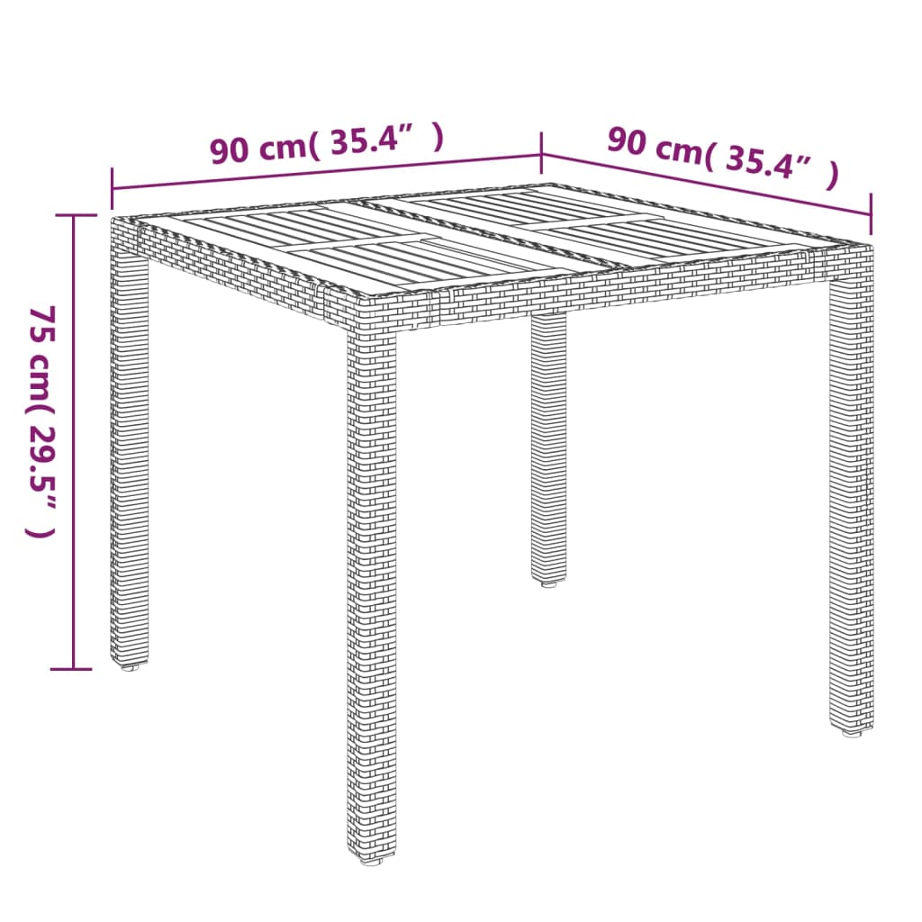 Vrtni stol s drvenom pločom crni 90 x 90 x 75 cm od poliratana