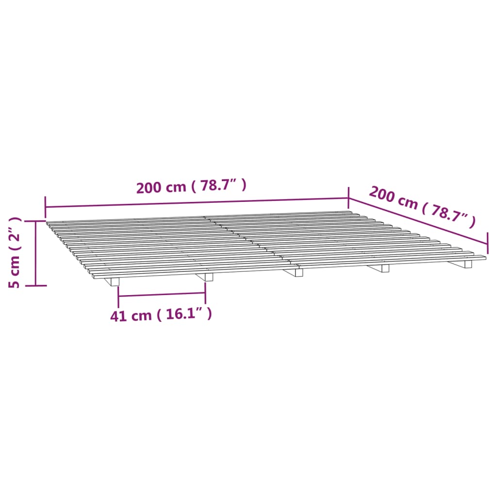 Okvir za krevet crni 200 x 200 cm od masivne borovine