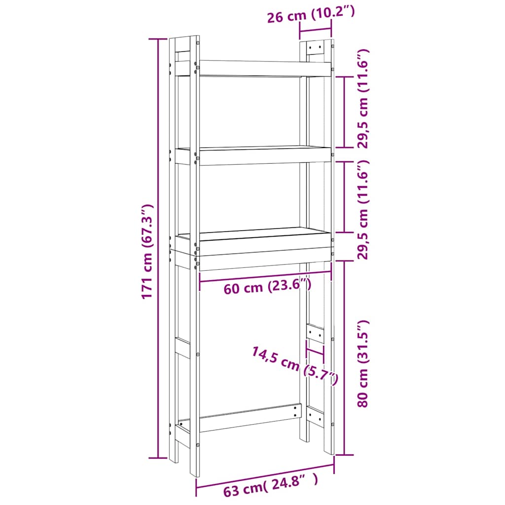 Stalak za kupaonicu crni 63 x 26 x 171 cm od masivne borovine