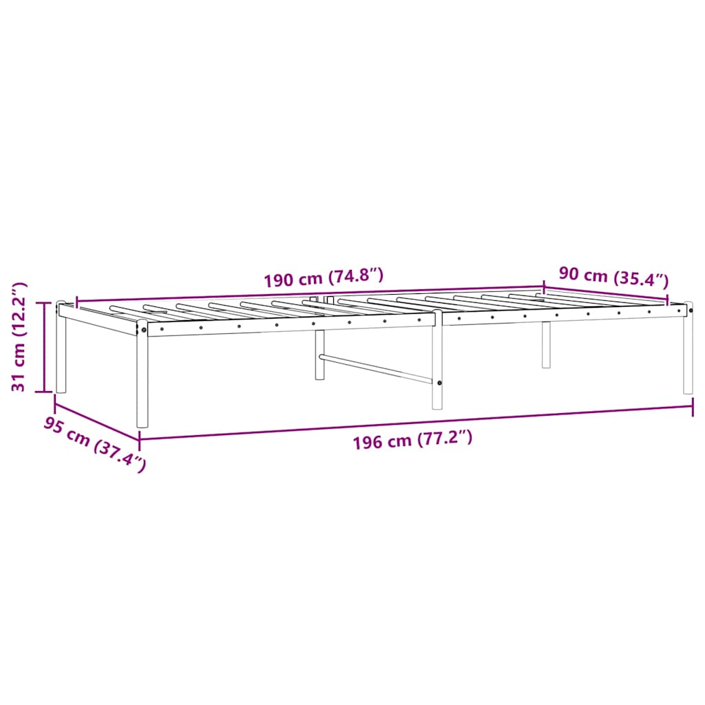 Metalni okvir za krevet crni 90 x 190 cm