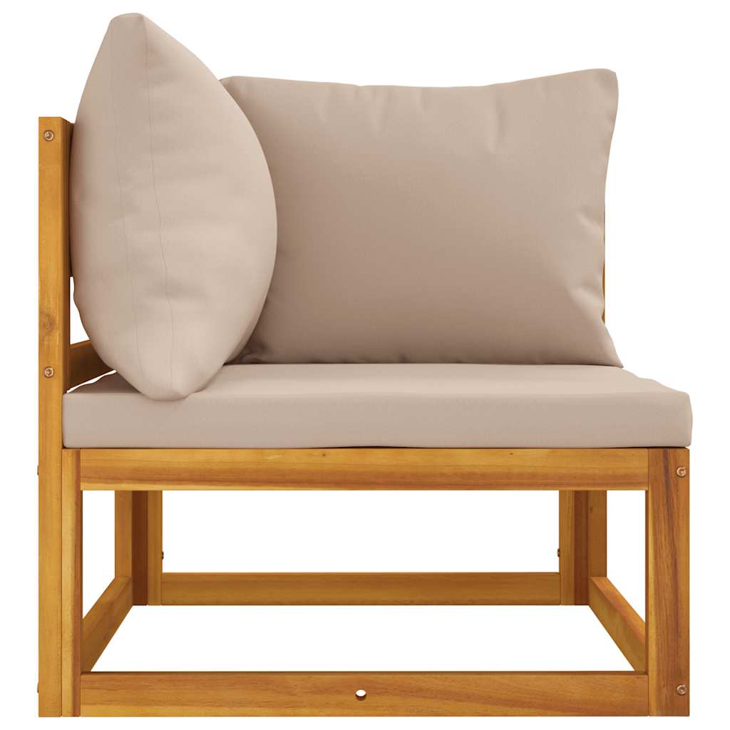 Modularna kutna sofa sa smeđesivim jastucima od bagremovog drva
