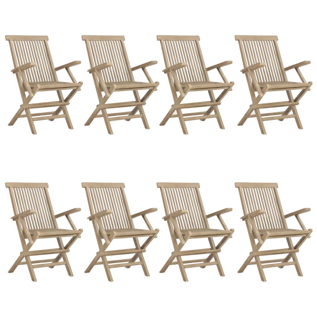 Sklopive vrtne stolice 8 kom sive 56x61x89 cm masivna tikovina