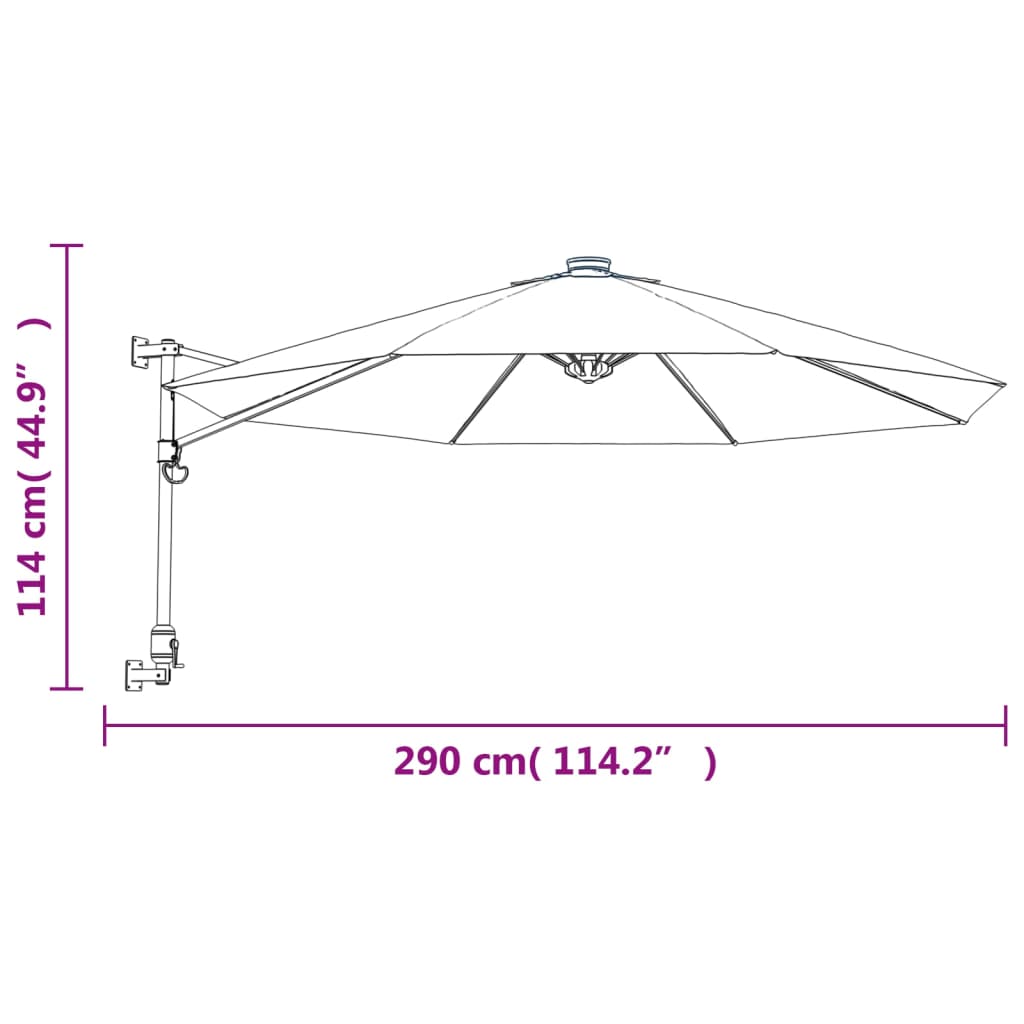 Zidni suncobran s LED svjetlima jarkocrveni 290 cm