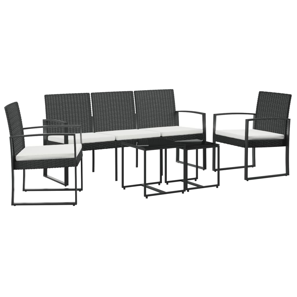 5-dijelni vrtni blagovaonski set s jastucima crni od PP ratana