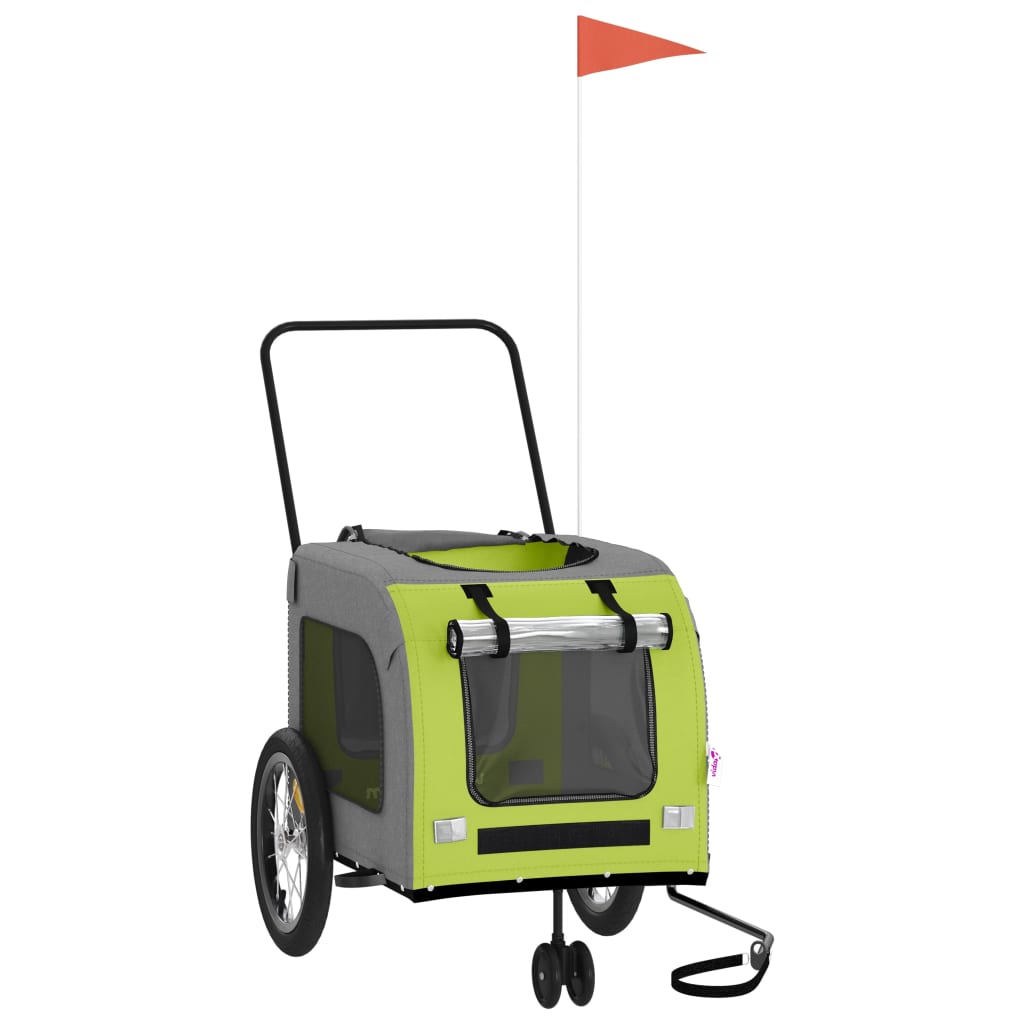 Prikolica za bicikl za ljubimce zeleno-siva tkanina i željezo