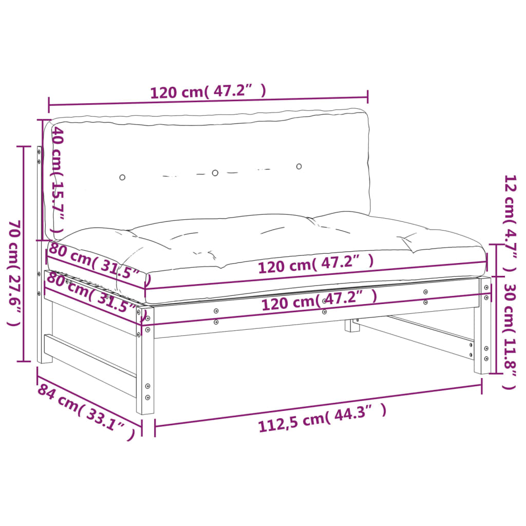 Srednja sofa 120x80 cm od masivne borovine