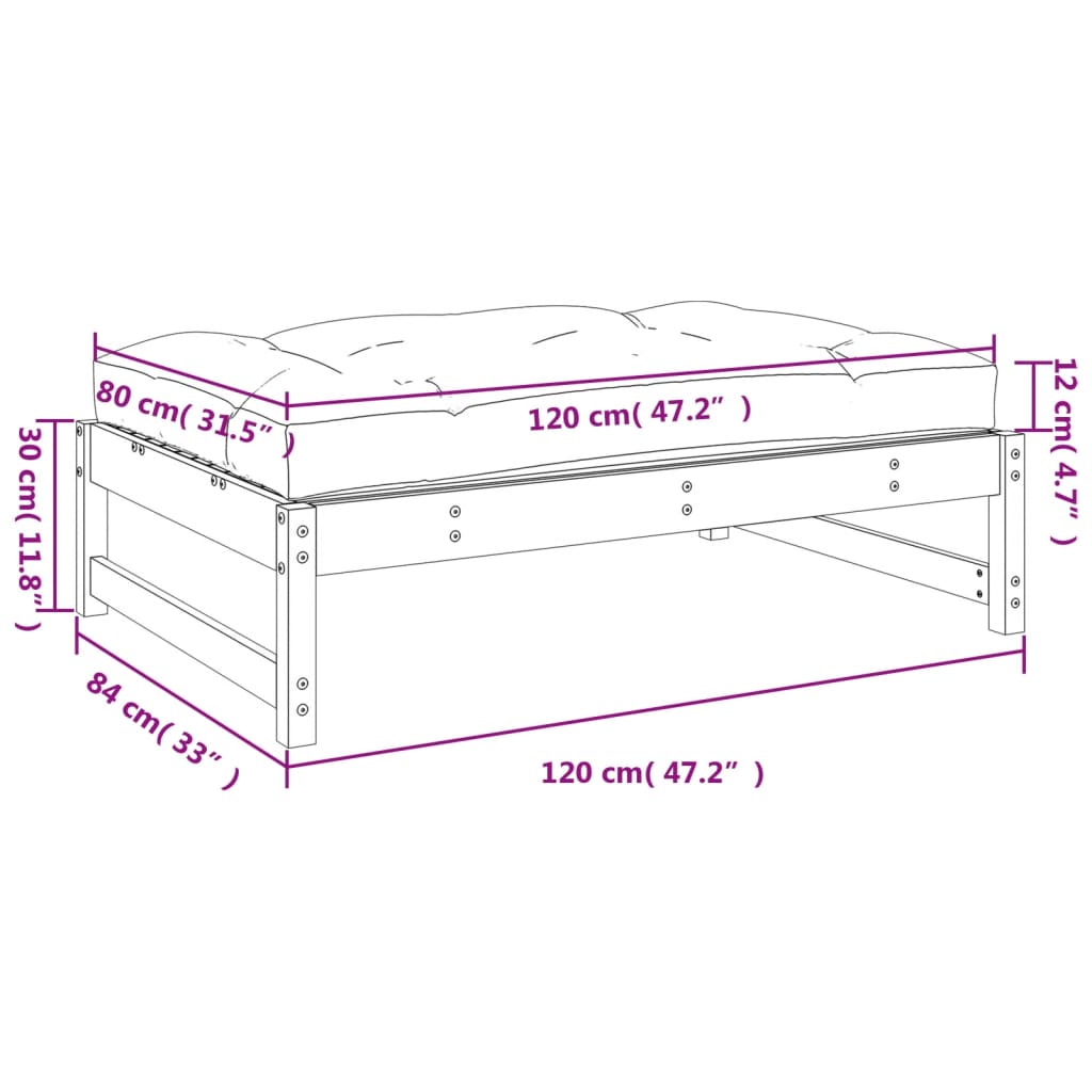 Vrtni tabure 120 x 80 cm od masivne borovine