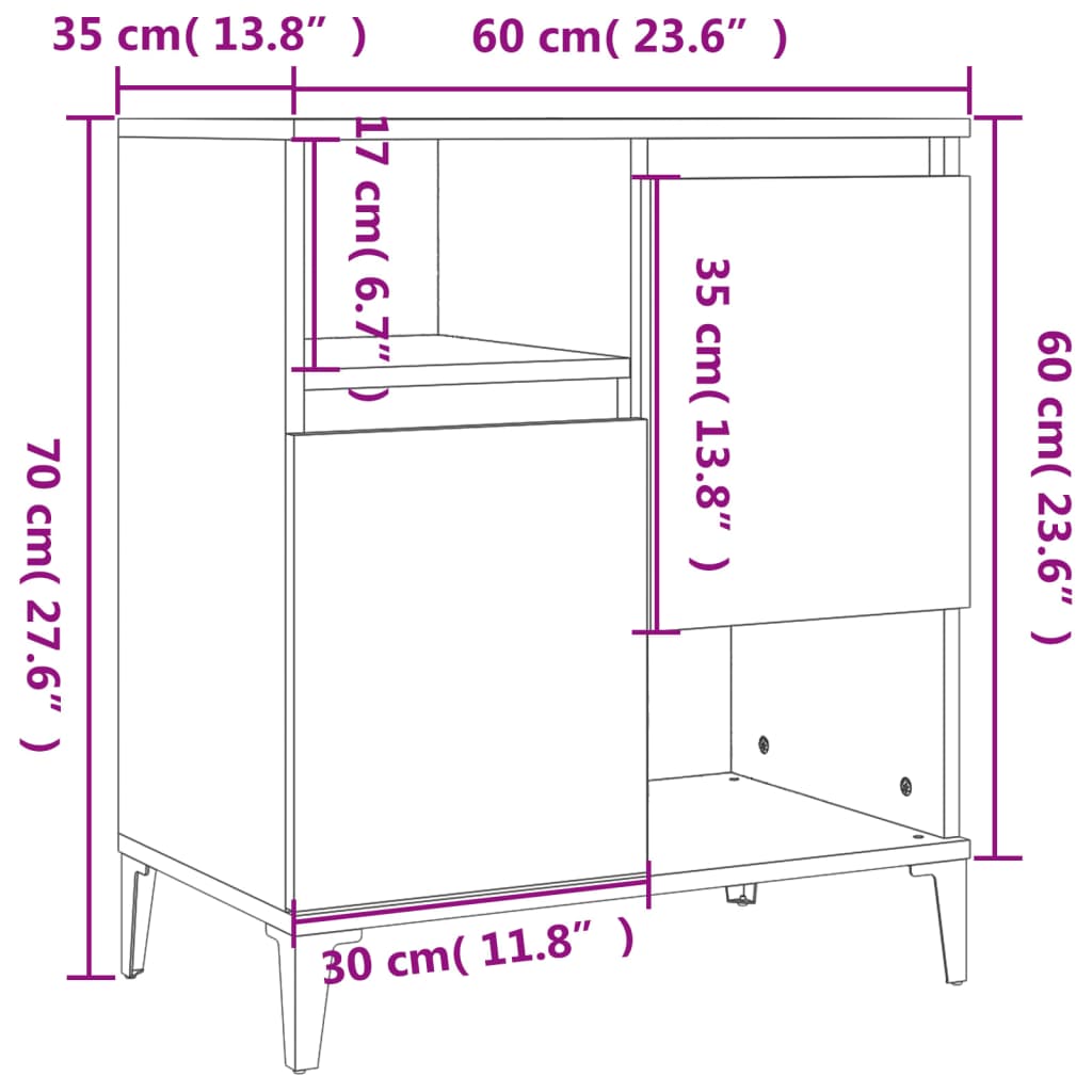 Komode 2 kom boja dimljenog hrasta 60x35x70cm konstruirano drvo