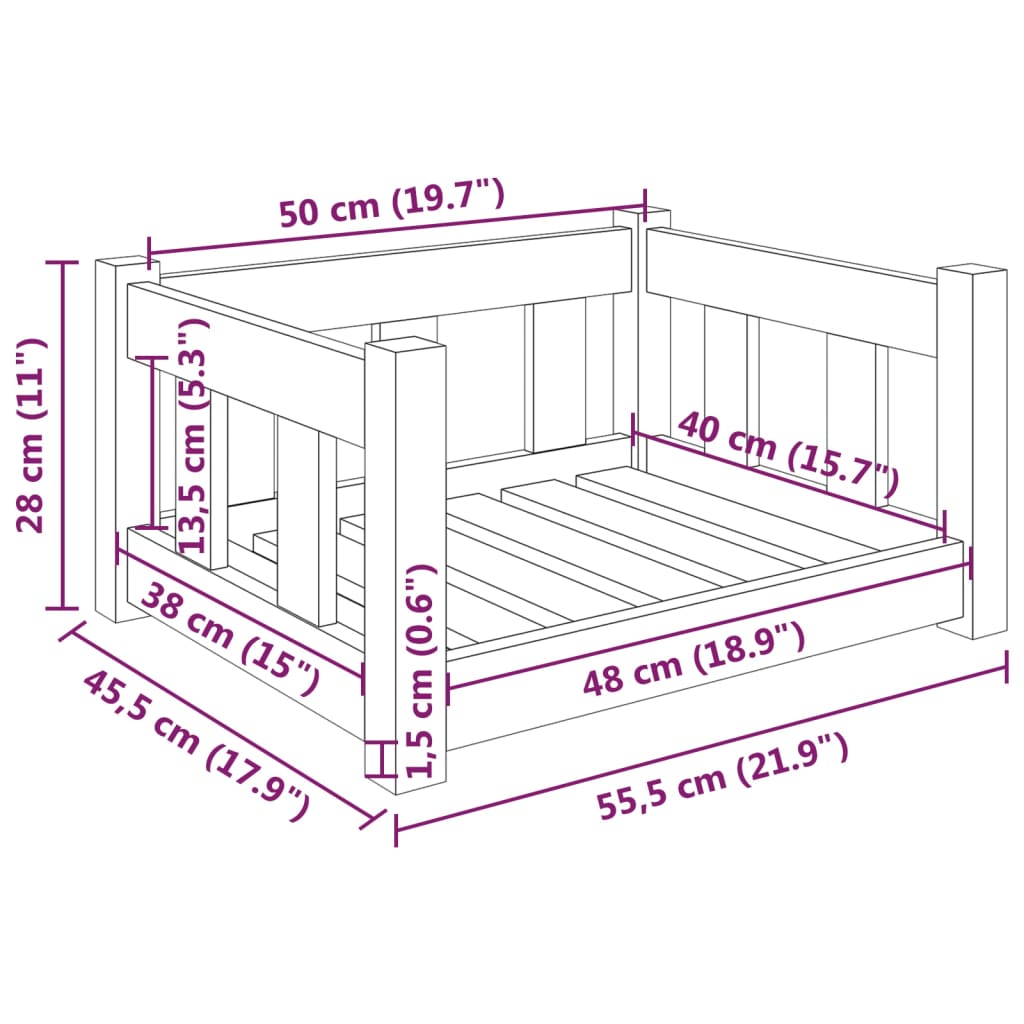 Krevet za pse 55,5 x 45,5 x 28 cm od masivne borovine
