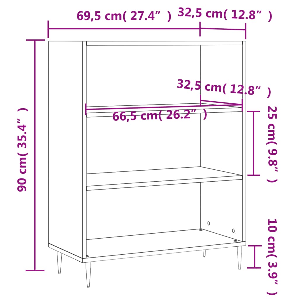 Regal za knjige boja betona 69,5x32,5x90 cm konstruirano drvo