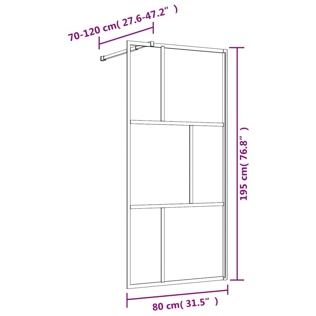 Stijenka za walk-in tuš s prozirnim staklom ESG zlatna 80x195cm