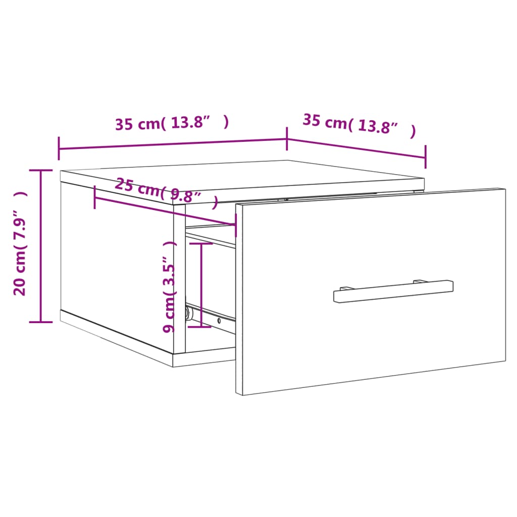 Zidni noćni ormarići 2 kom visoki sjaj bijeli 35x35x20 cm