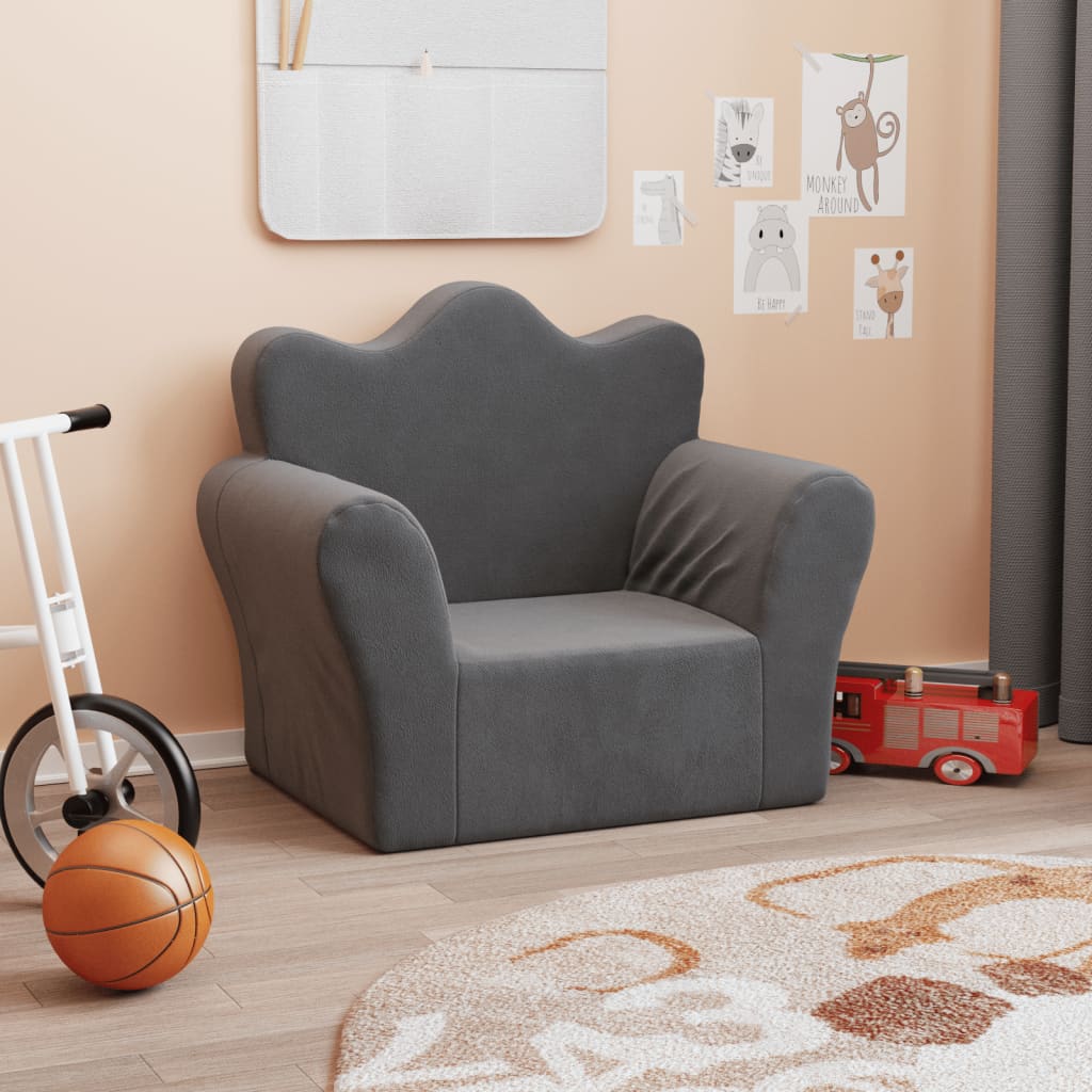 Dječja sofa antracit od mekanog pliša