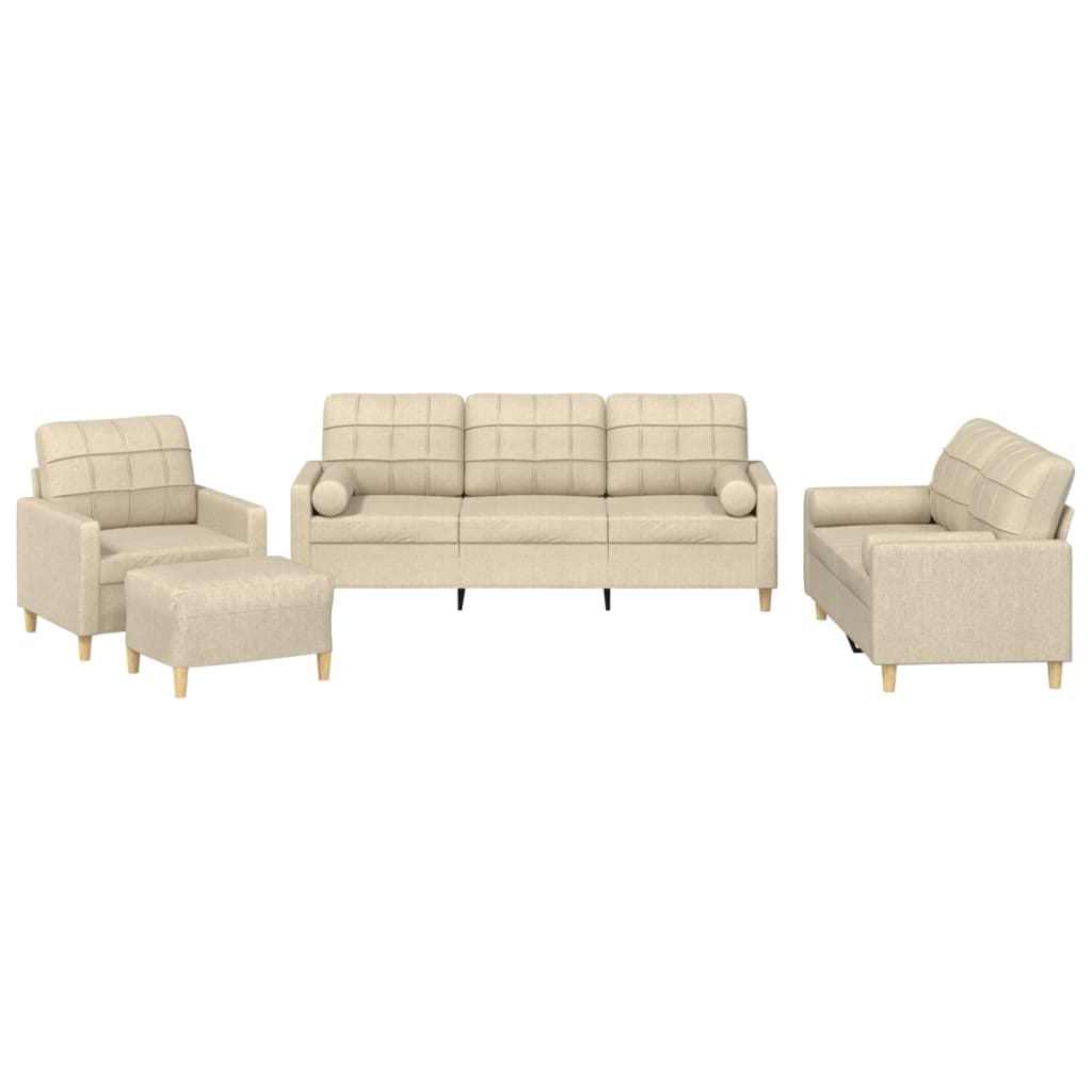 4-dijelni set sofa s jastucima krem od tkanine