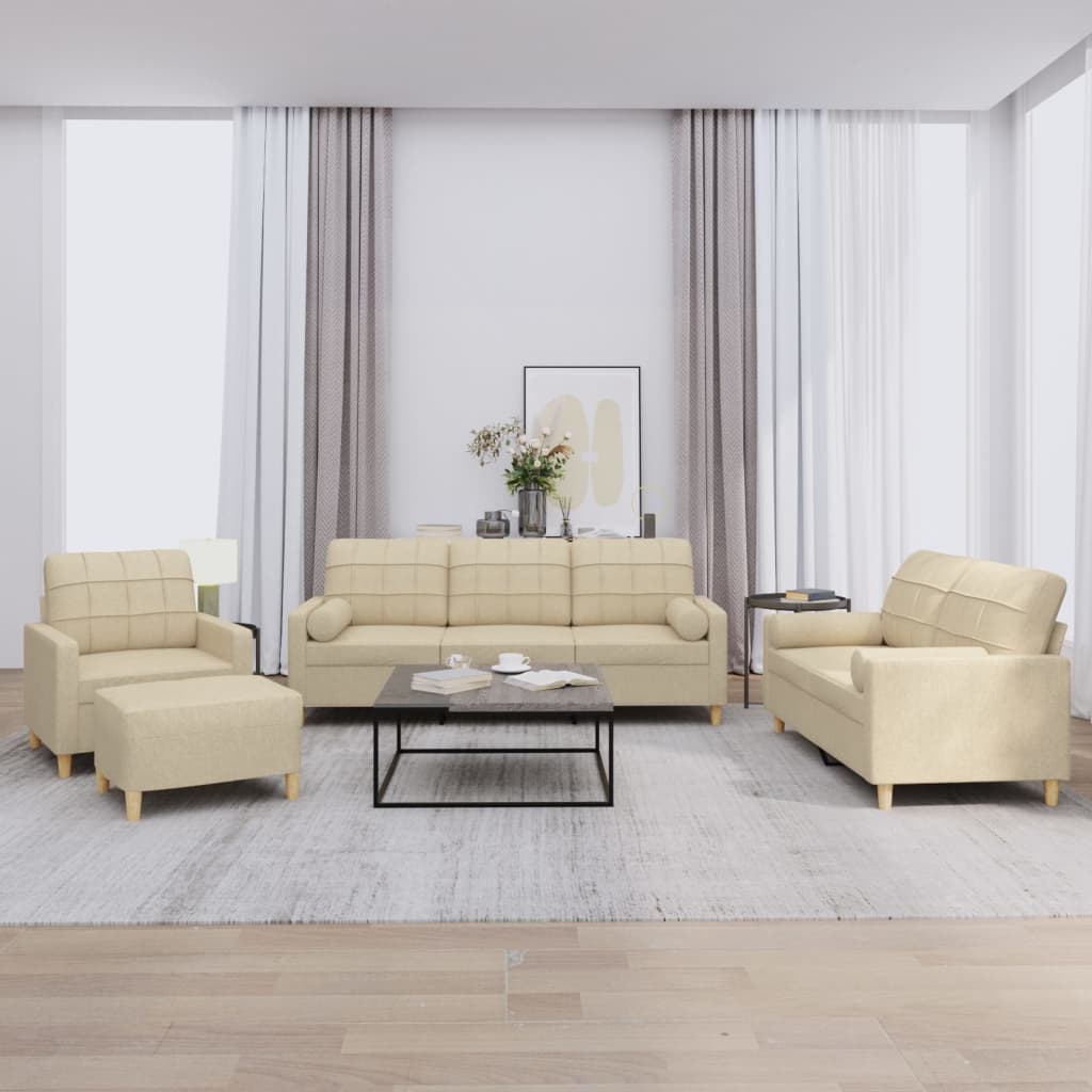 4-dijelni set sofa s jastucima krem od tkanine