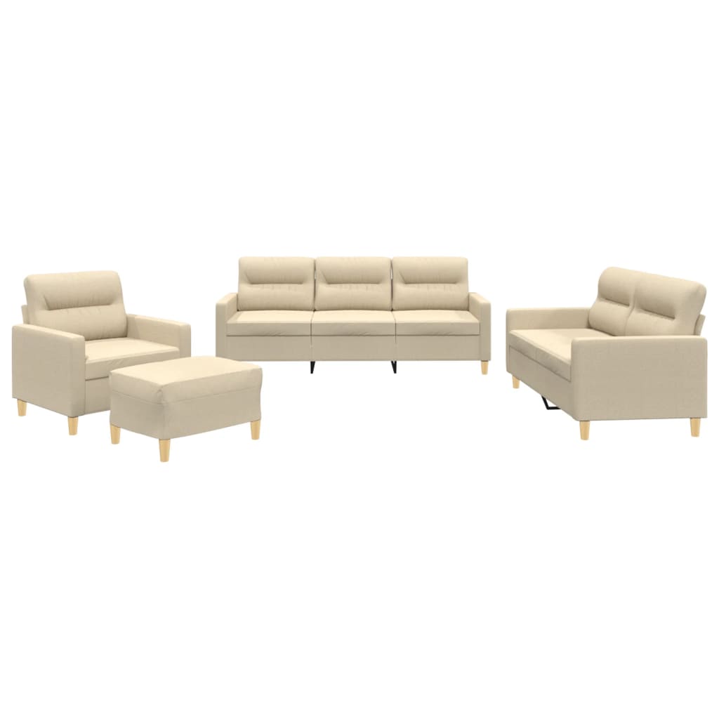 4-dijelni set sofa s jastucima krem od tkanine