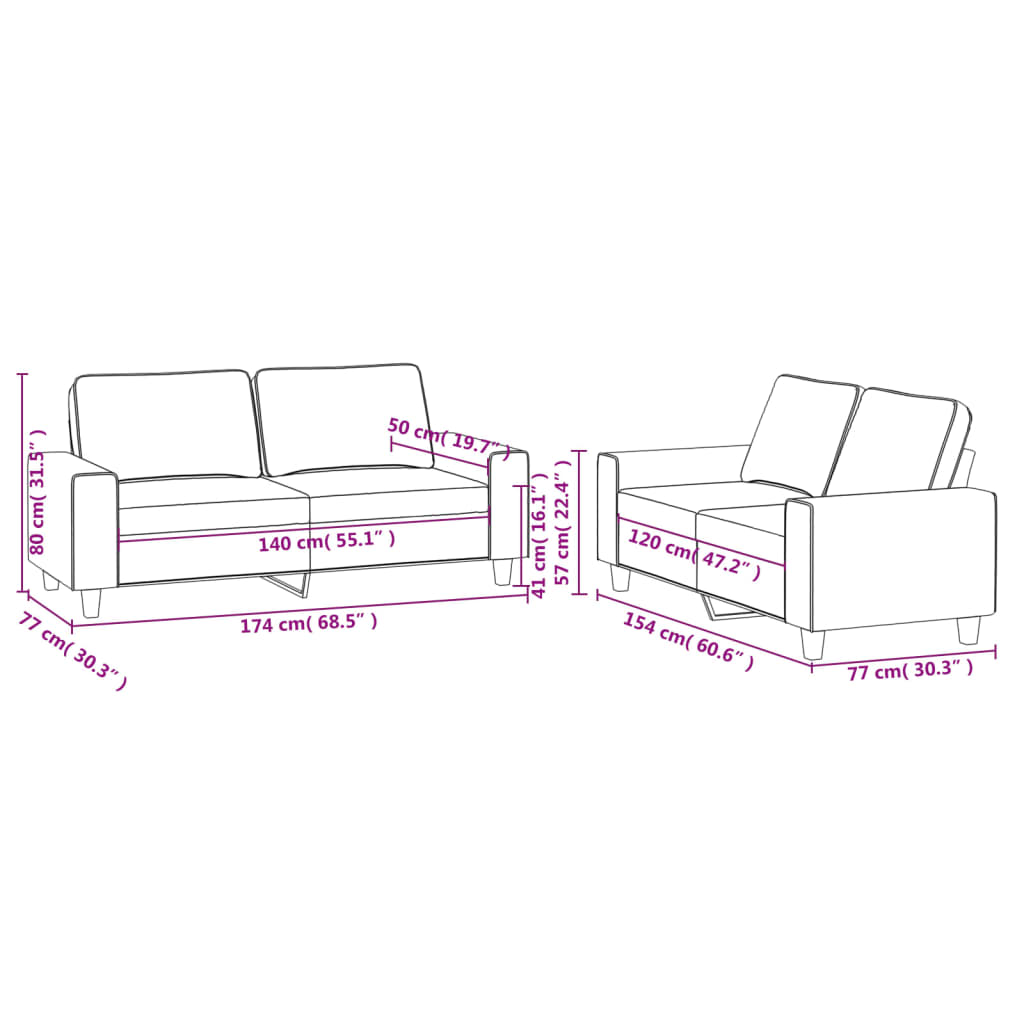 2-dijelni set sofa smeđi od tkanine Smeđa