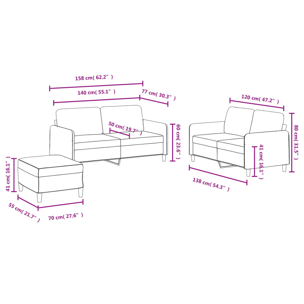 3-dijelni set sofa krem baršunasti