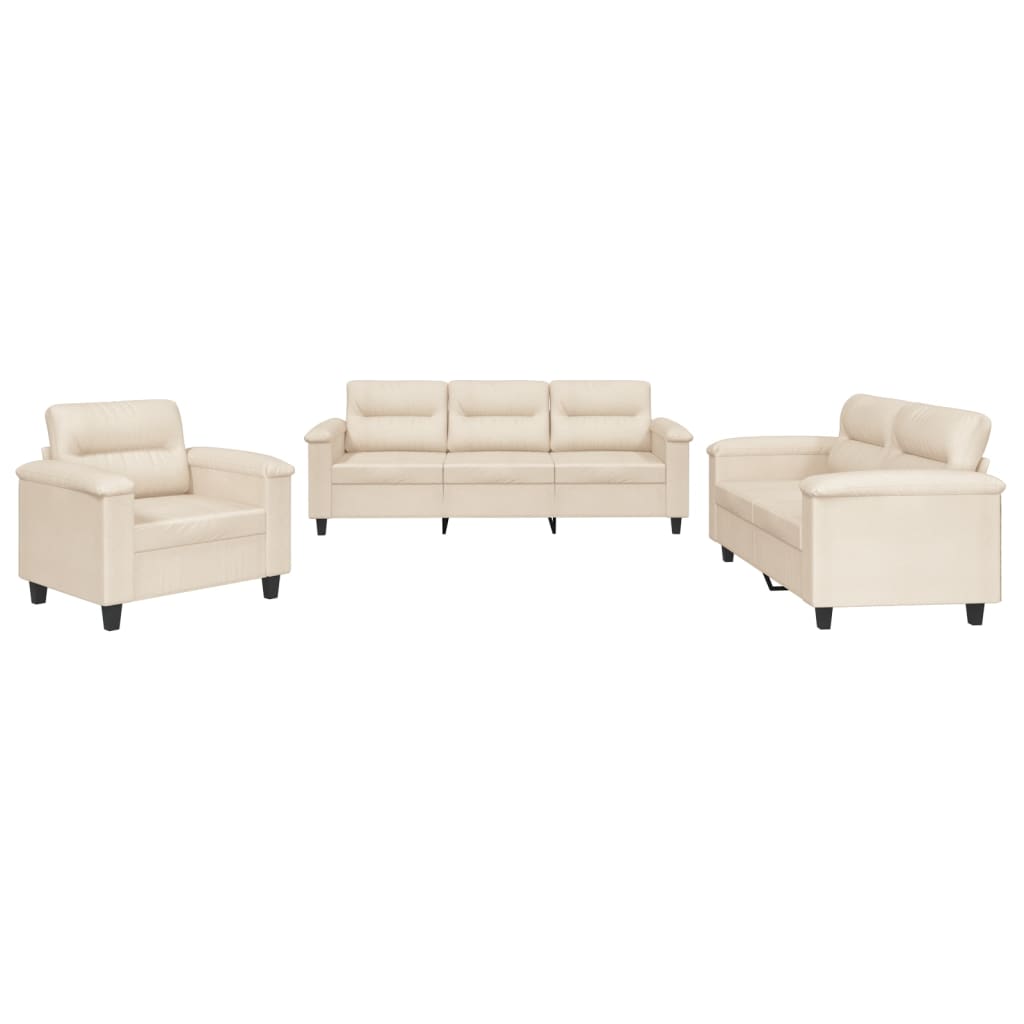 3-dijelni set sofa s jastucima bež tkanina od mikrovlakana