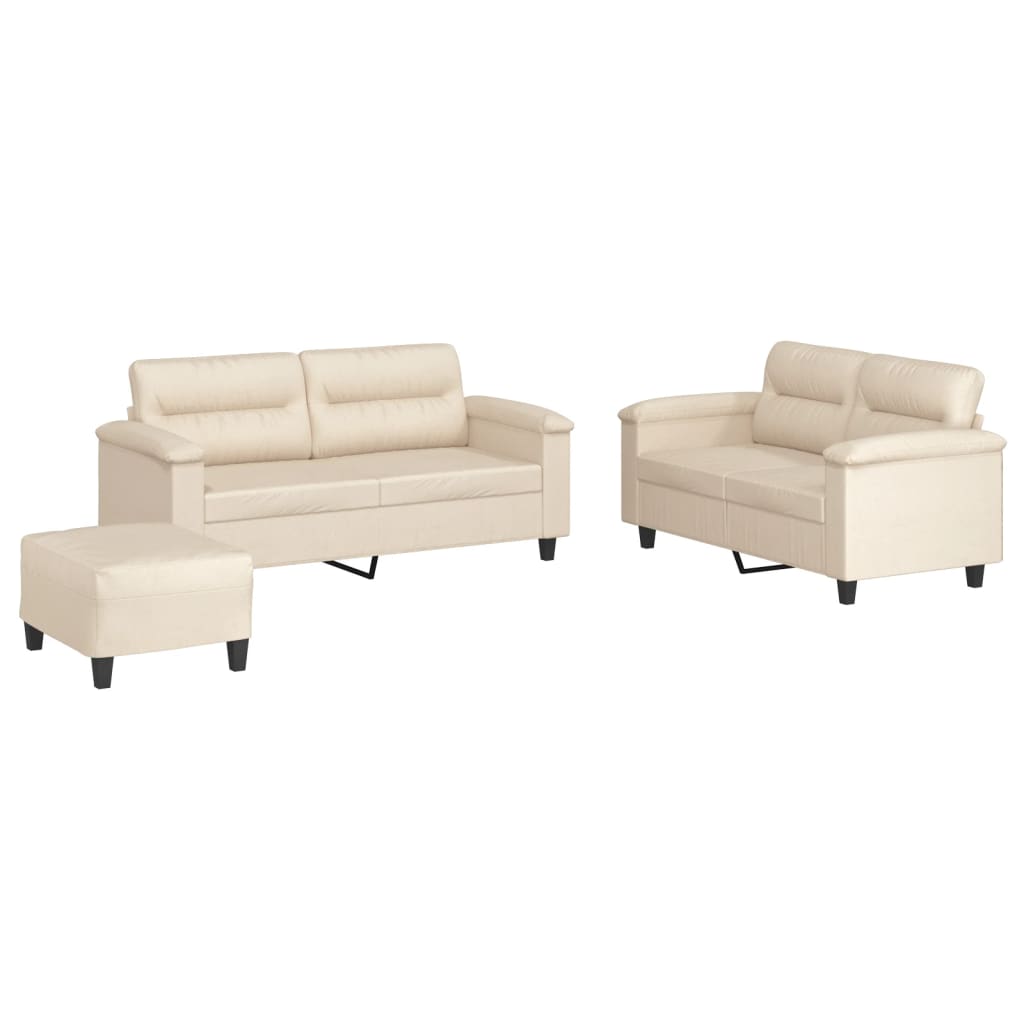 3-dijelni set sofa s jastucima bež tkanina od mikrovlakana
