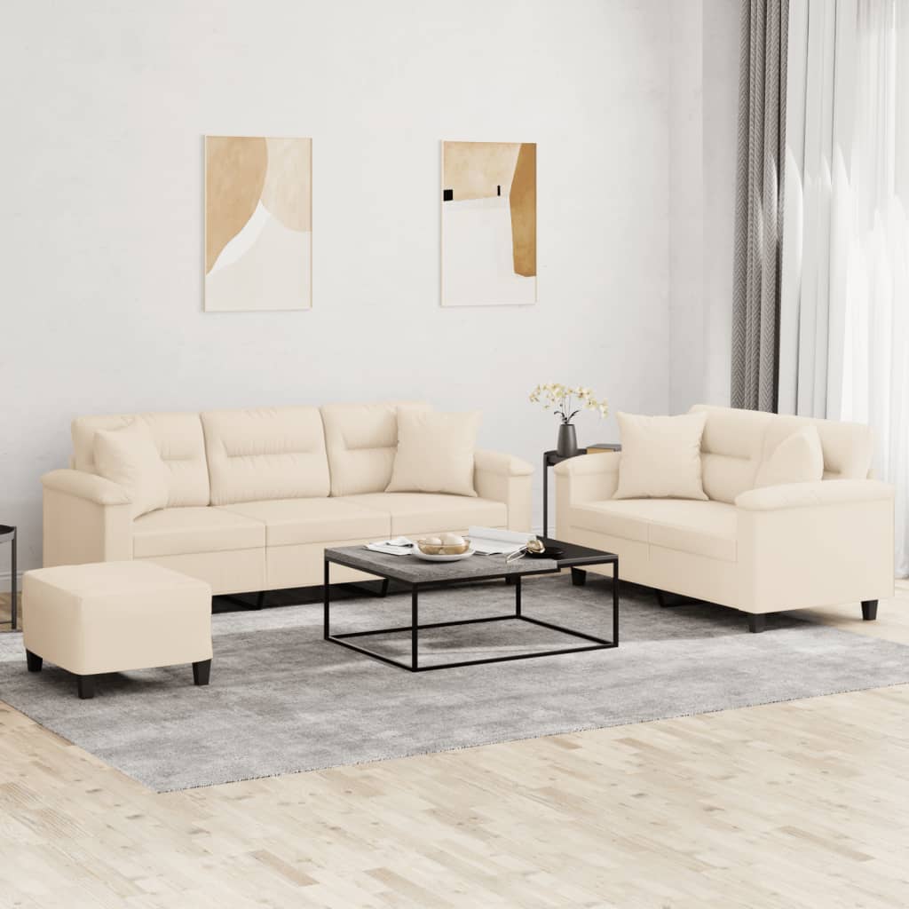 3-dijelni set sofa s jastucima bež od mikrovlakana