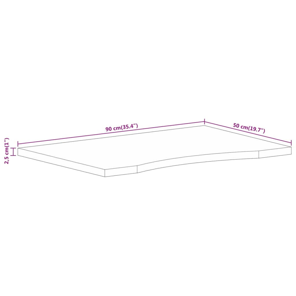 Ploča za radni stol zaobljena 90x50x2,5 cm od drva manga