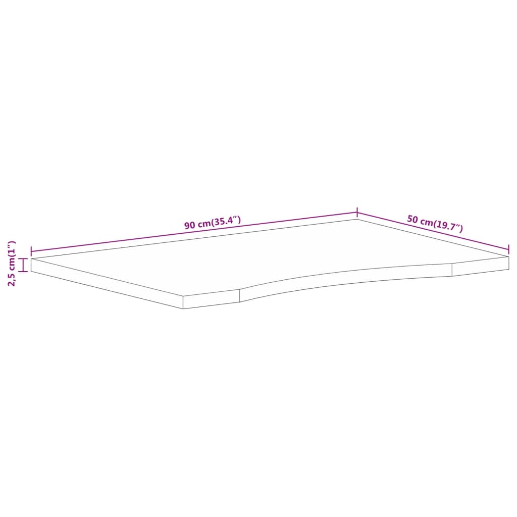 Ploča za radni stol zaobljena 90x50x2,5 cm od drva manga