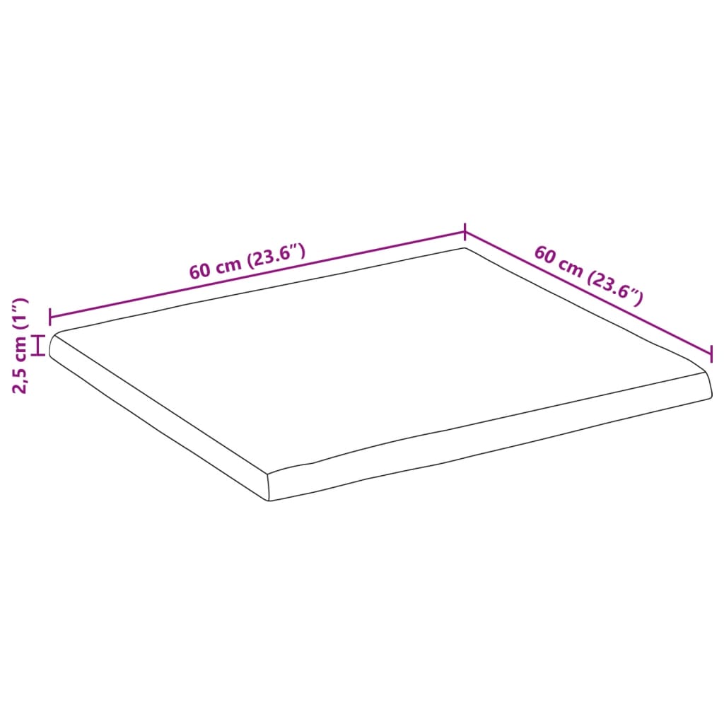 Stolna ploča sa živi rub 60x60x2,5 cm masivno grubo drvo manga
