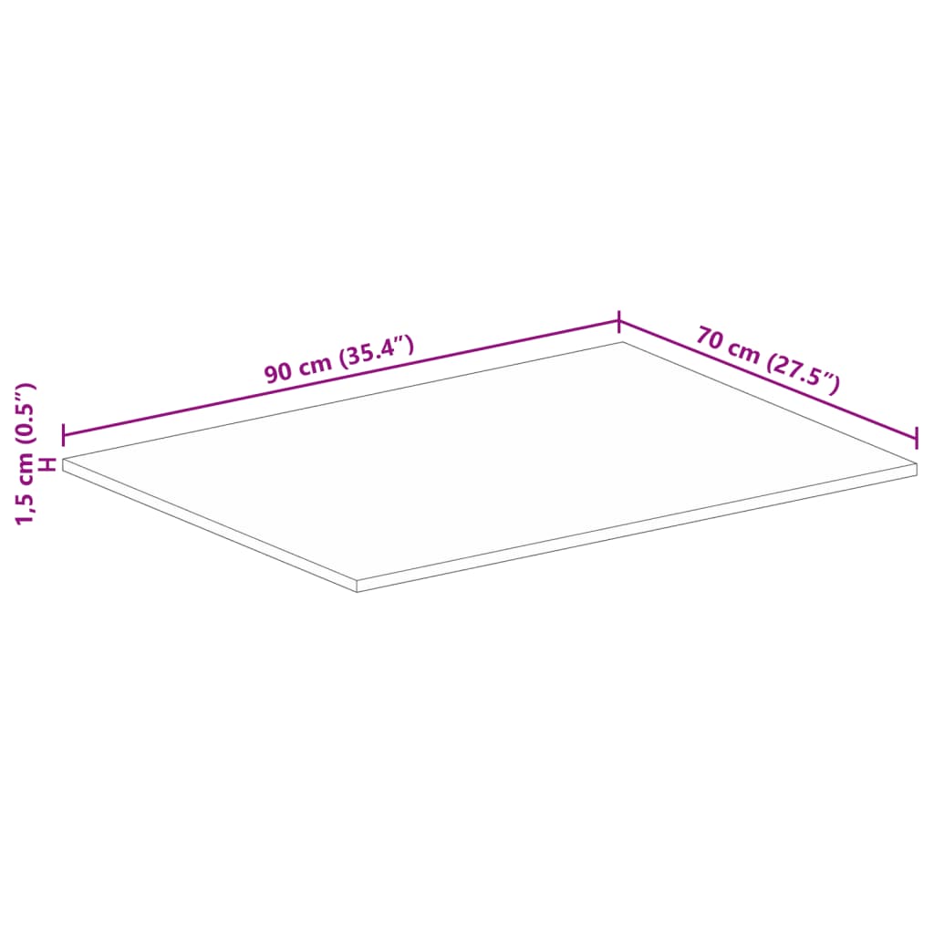 Ploča za stol 90x70x1,5 cm pravokutna masivno grubo drvo manga