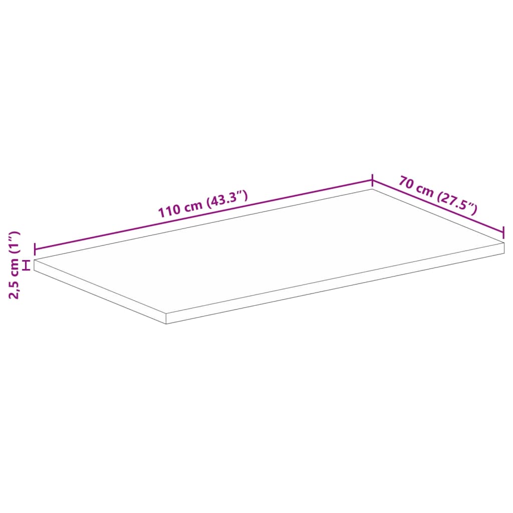 Stolna ploča 110x70x2,5 cm pravokutna masivno grubo drvo manga