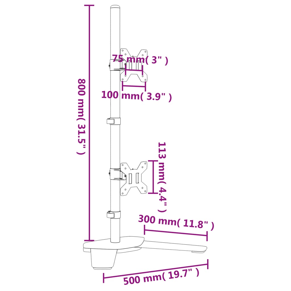 Dvostruki nosač za monitor crni čelični VESA 75/100 mm