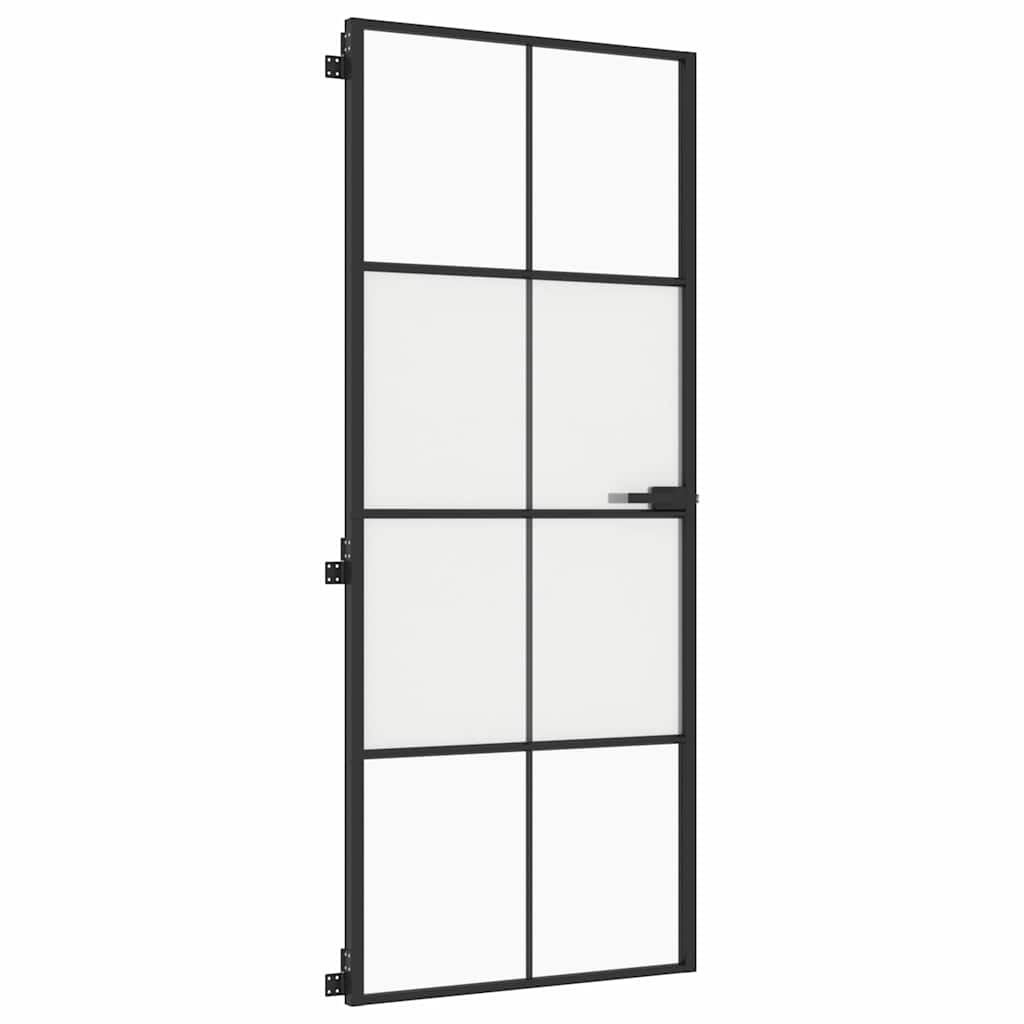Sobna vrata tanka crna 83 x 201,5 cm kaljeno staklo i aluminij