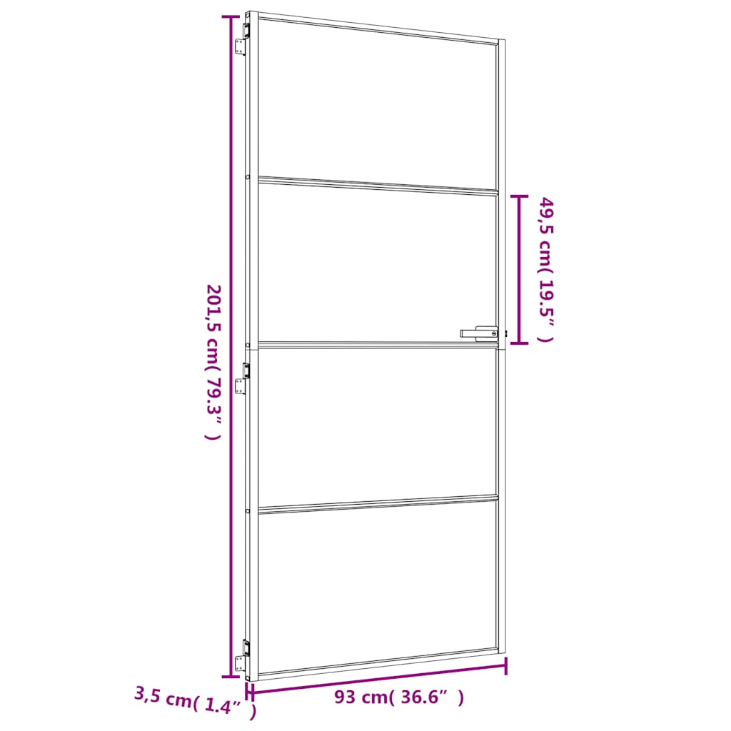 Sobna vrata tanka zlatna 93x201,5 cm kaljeno staklo i aluminij
