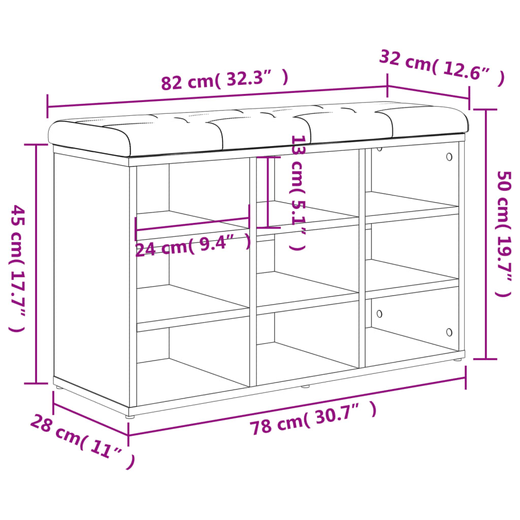 Klupa za cipele boja dimljenog hrasta 82x32x50 cm drvena