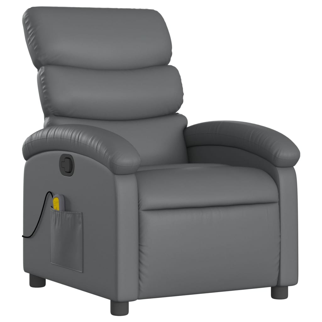 Masažna fotelja za odmor, siva, umjetna koža