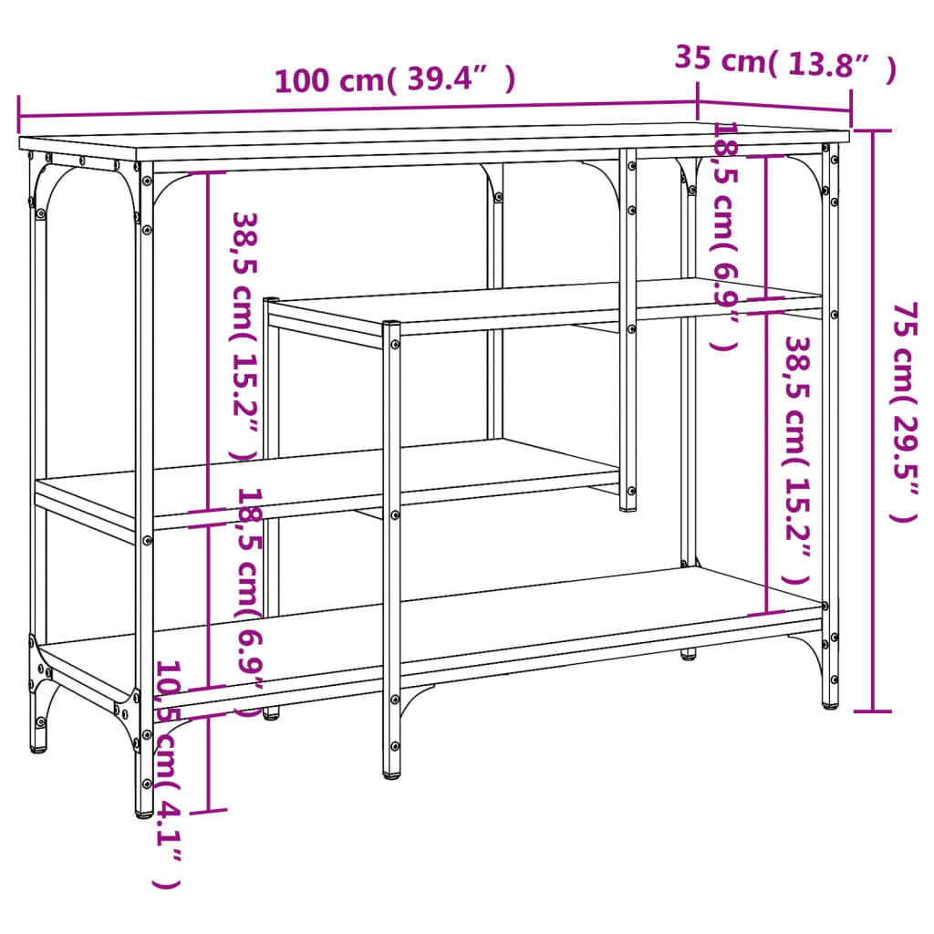 Konzolni stol s policama crni 100 x 35 x 75 cm