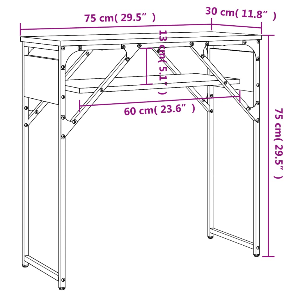 Konzolni stol s policama crni 75x30x75 cm od konstruiranog drva