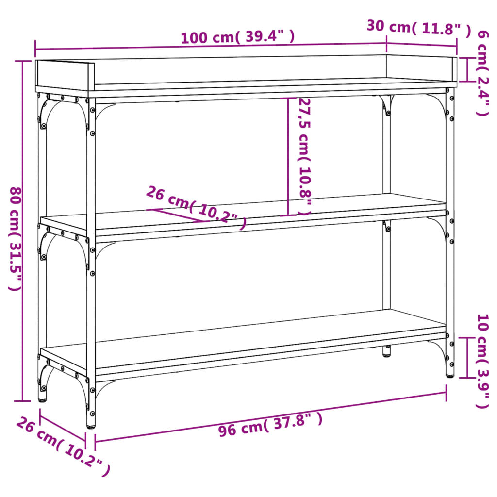 Konzolni stol s policama smeđa boja hrasta 100 x 30 x 80 cm