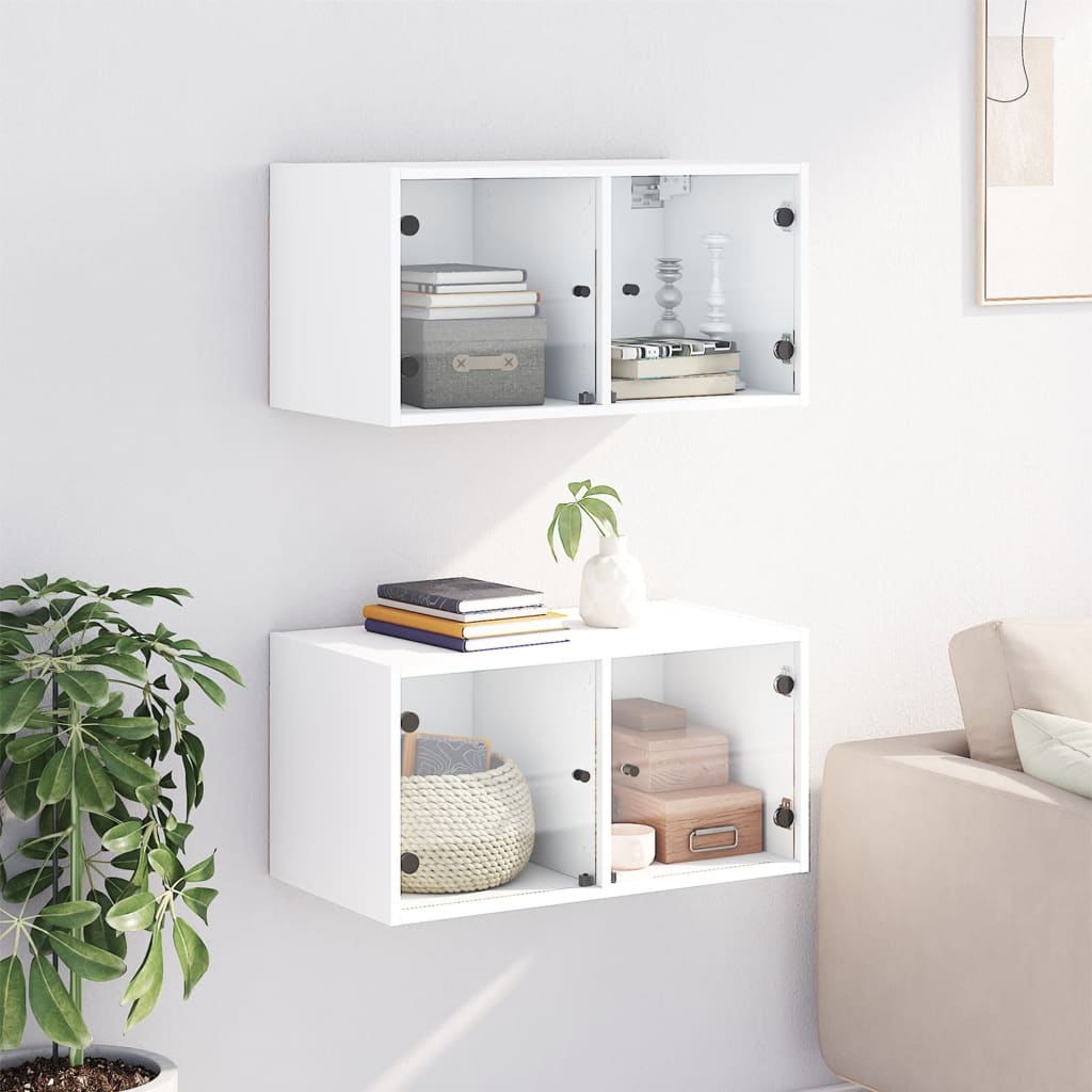 Zidni ormarići sa staklenim vratima 2 kom bijeli 68,5x37x35 cm