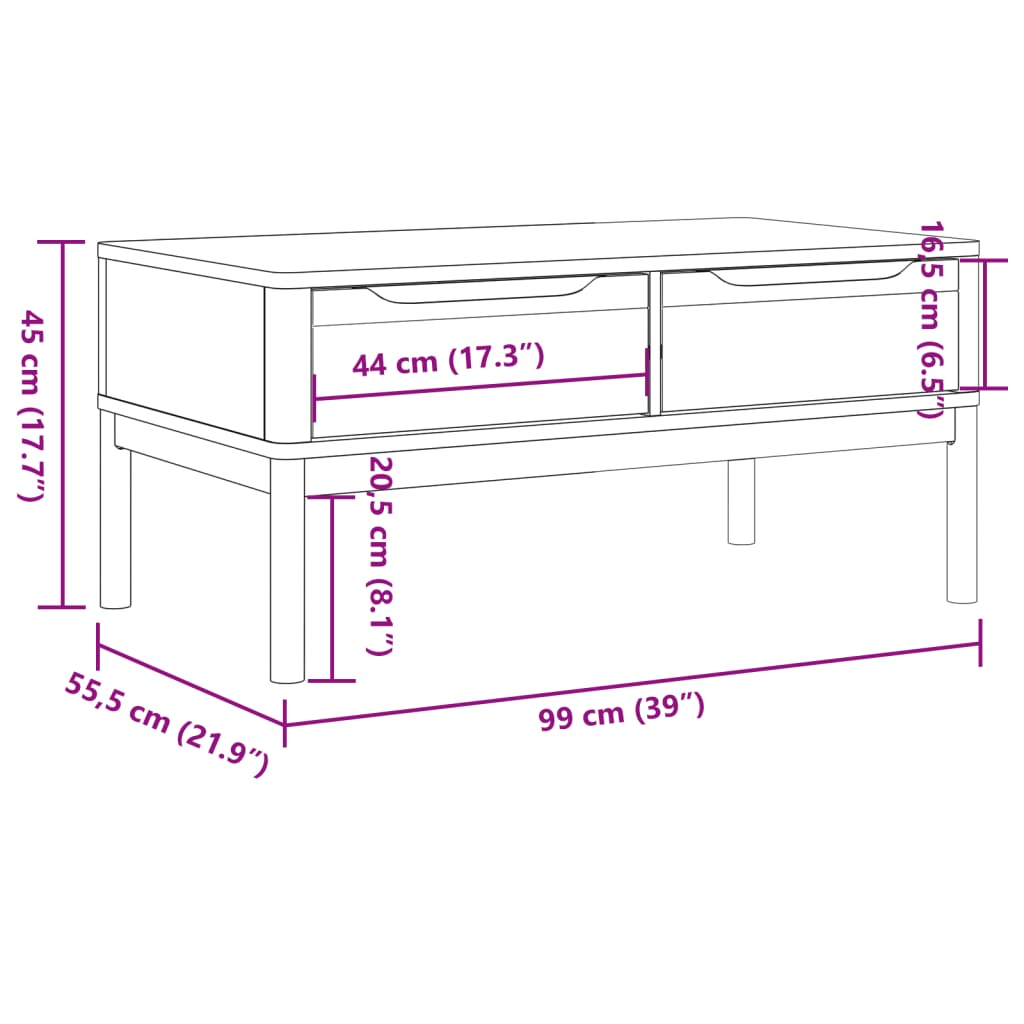 Stolić za kavu FLORO voštano sivi 99x55,5x45 cm od borovine