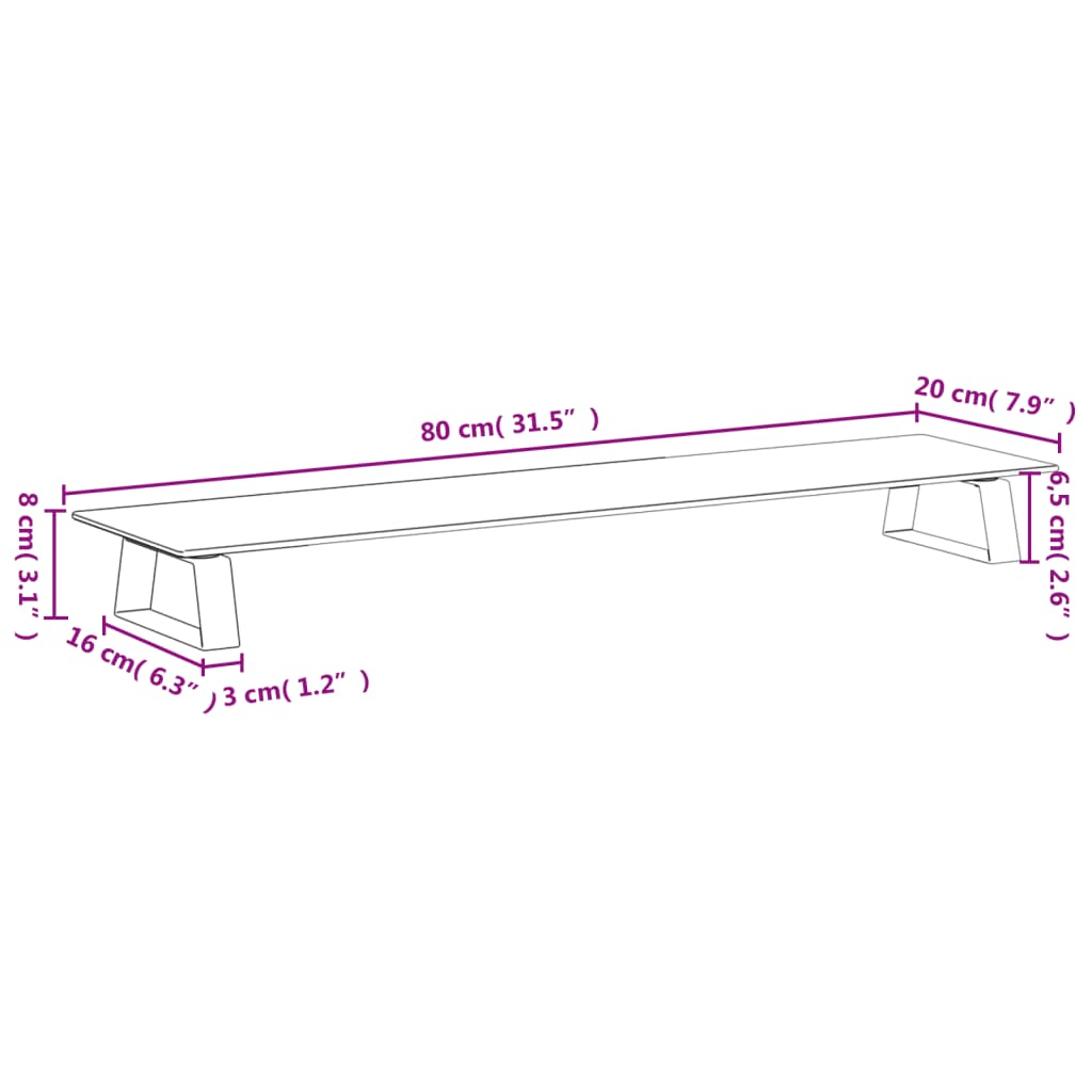 Stalak za monitor crni 80 x 20 x 8 cm kaljeno staklo i metal