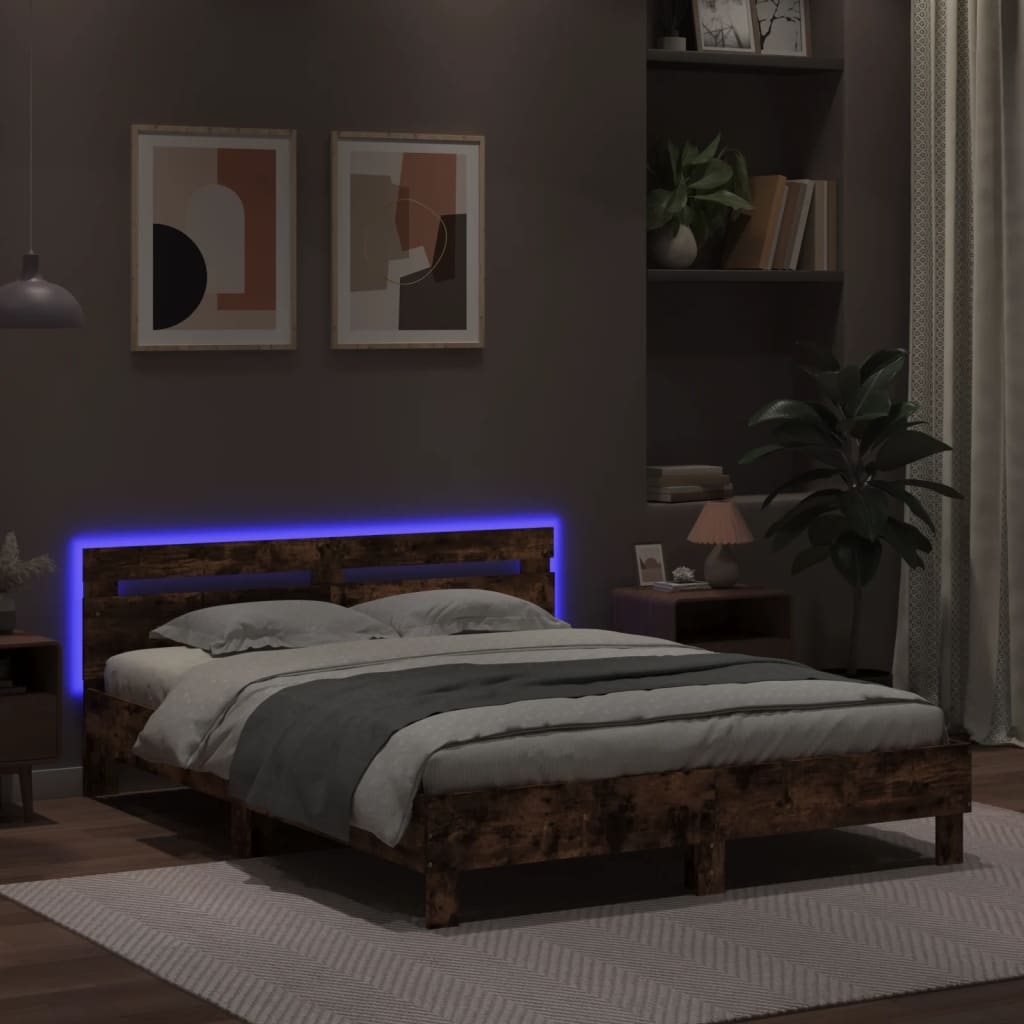 Okvir za krevet s uzglavljem i LED boja hrasta 140x200 cm