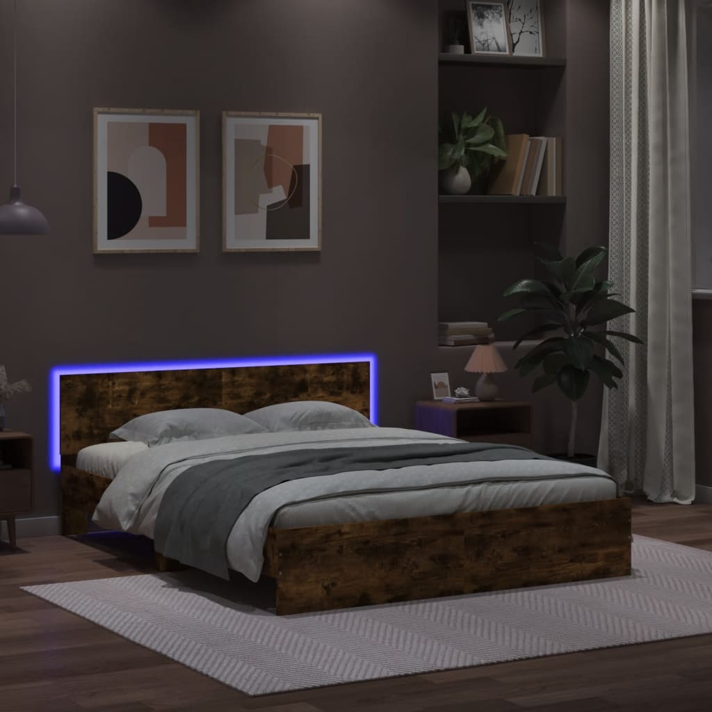 Okvir za krevet s uzglavljem i LED boja hrasta 160x200 cm