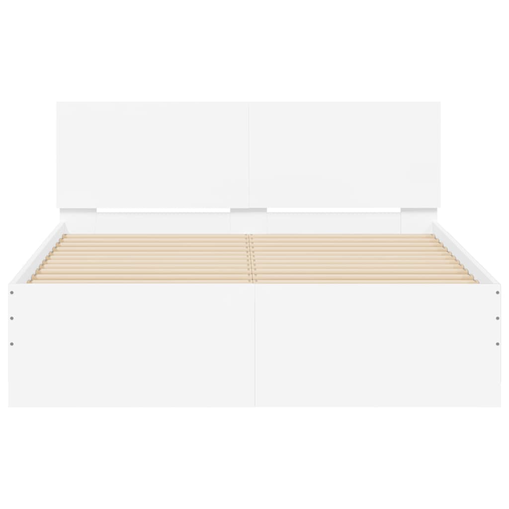 Okvir kreveta s uzglavljem i LED svjetlima bijeli 140 x 190 cm