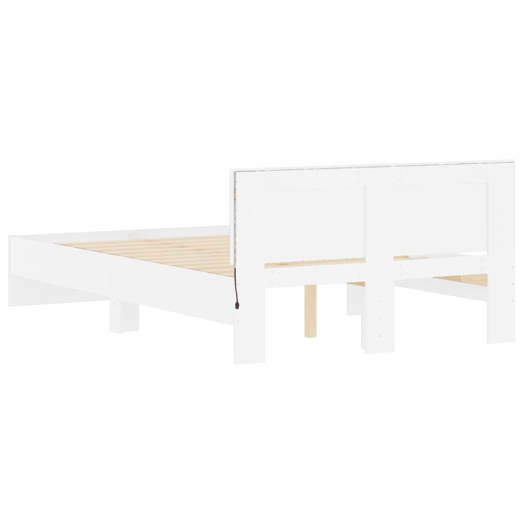 Okvir kreveta s uzglavljem i LED svjetlima bijeli 140 x 190 cm