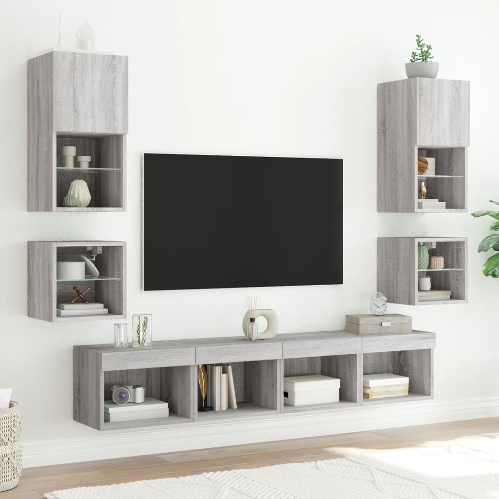 Zidni TV ormarići LED 2 kom siva boja hrasta 30 x 28,5 x 30 cm